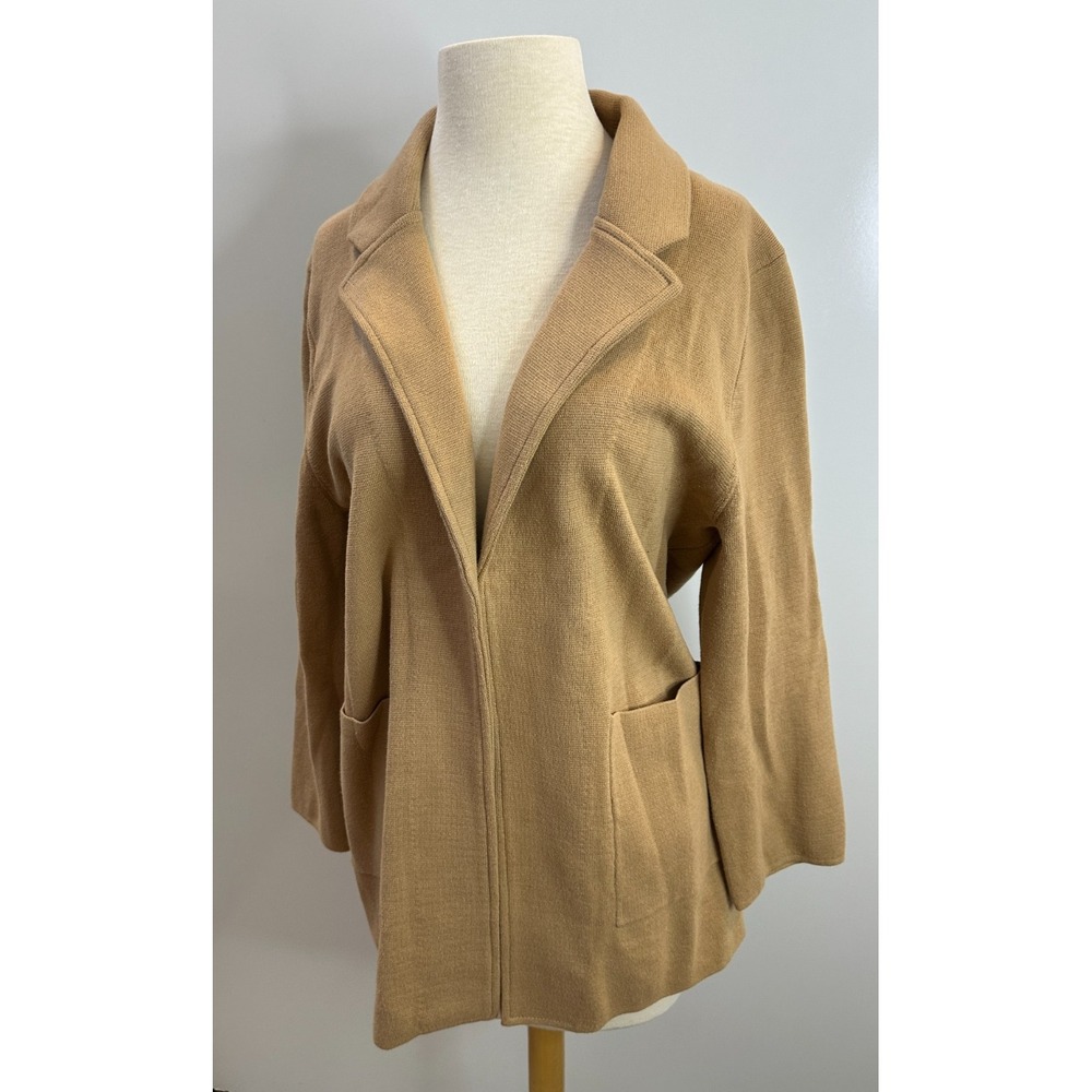 Quince 100% Organic Cotton Knit Blazer Camel Brown Size Medium Open Pockets - Picture 2 of 14